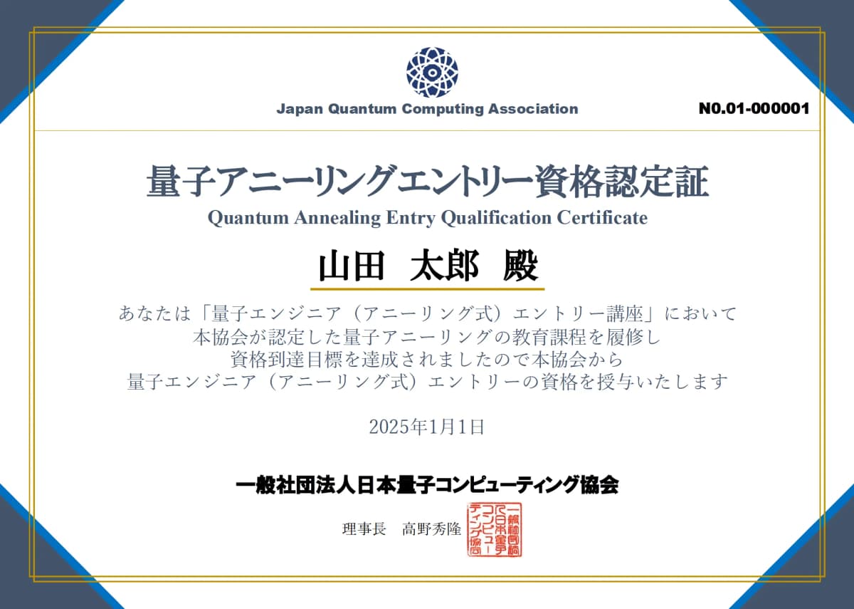 QAI-Zen合格証書サンプル